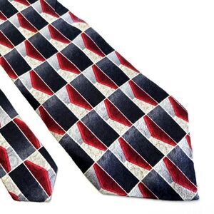 Pierre Cardin Gray Red Print Geometric Wide‎ Silk Tie